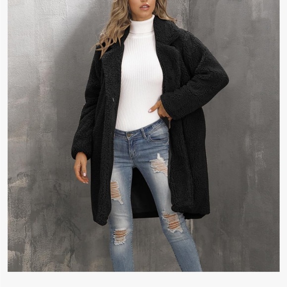 Teddy oversized black warm fleece jacket - Picture 8 of 8